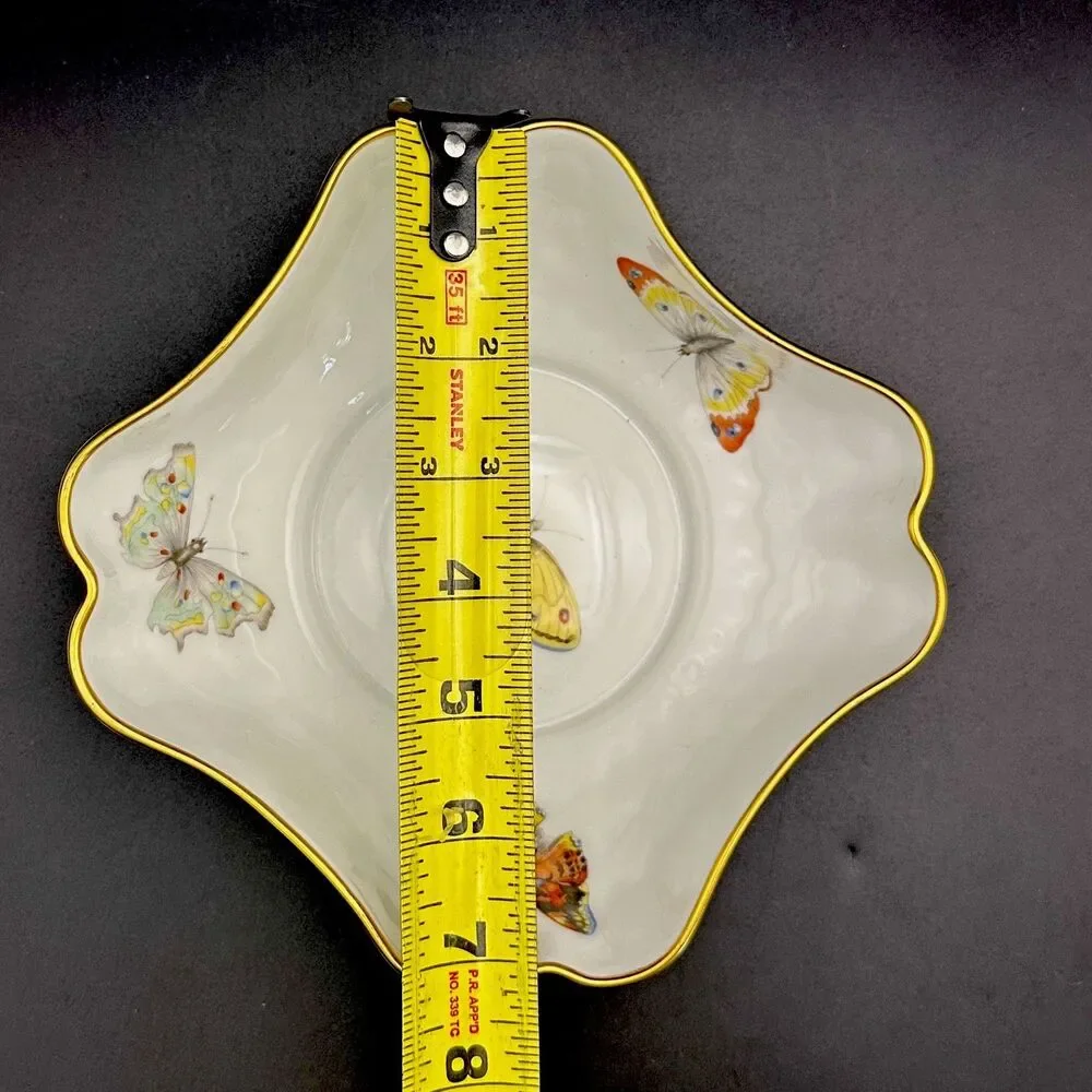Antique L Bernardaud Limoges Butterfly Porcelain Bowls Pair Gold Gilt France